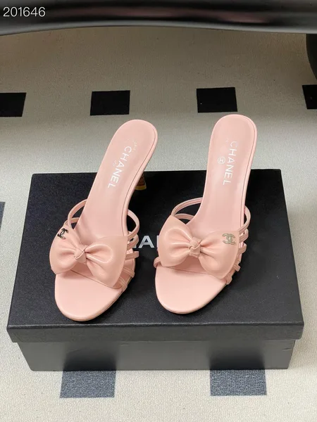 Chanel Pink strappy bow spool heels product view 2