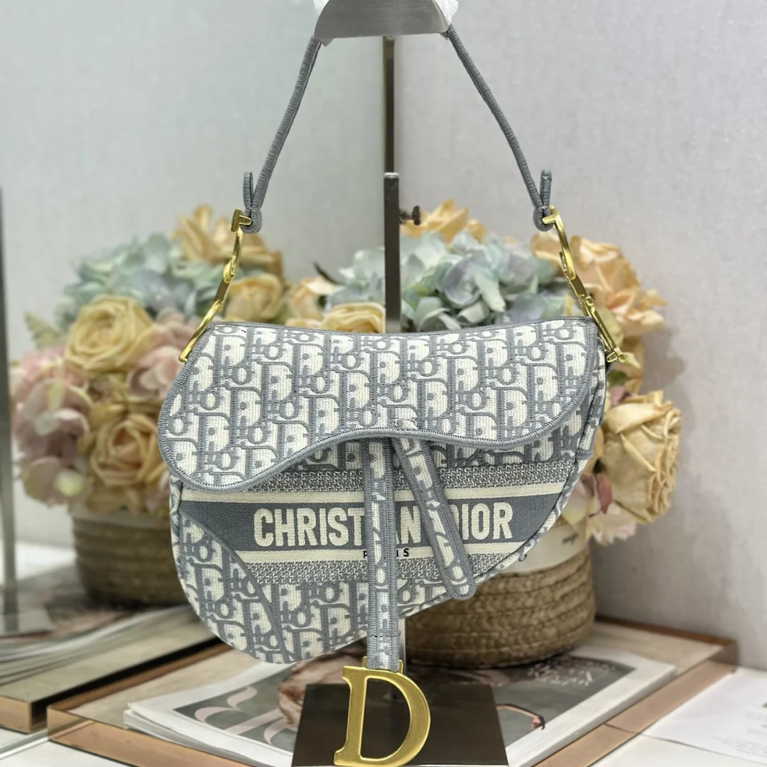 Dior Saddle Bag in grey Oblique embroidered