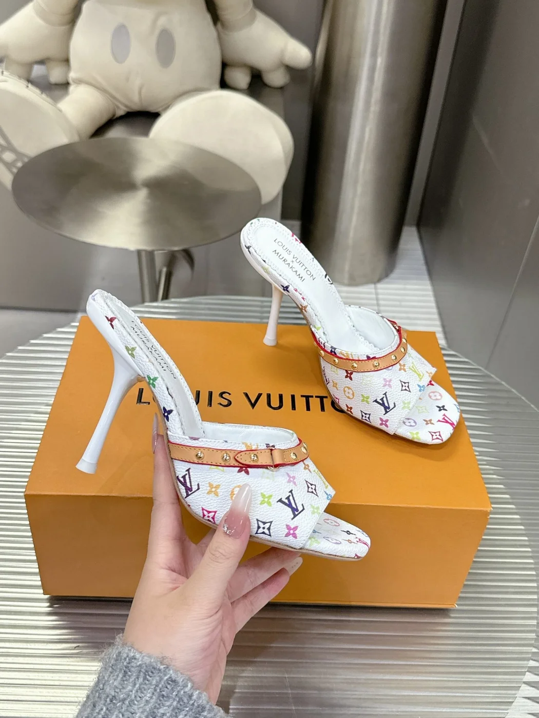 Louis Vuitton Women White Multicolor Printed Leather Mules product view 2