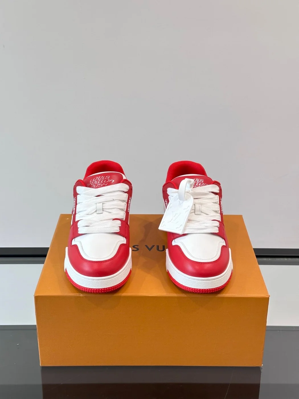 Louis Vuitton Men Red White Leather Sneakers product view 2