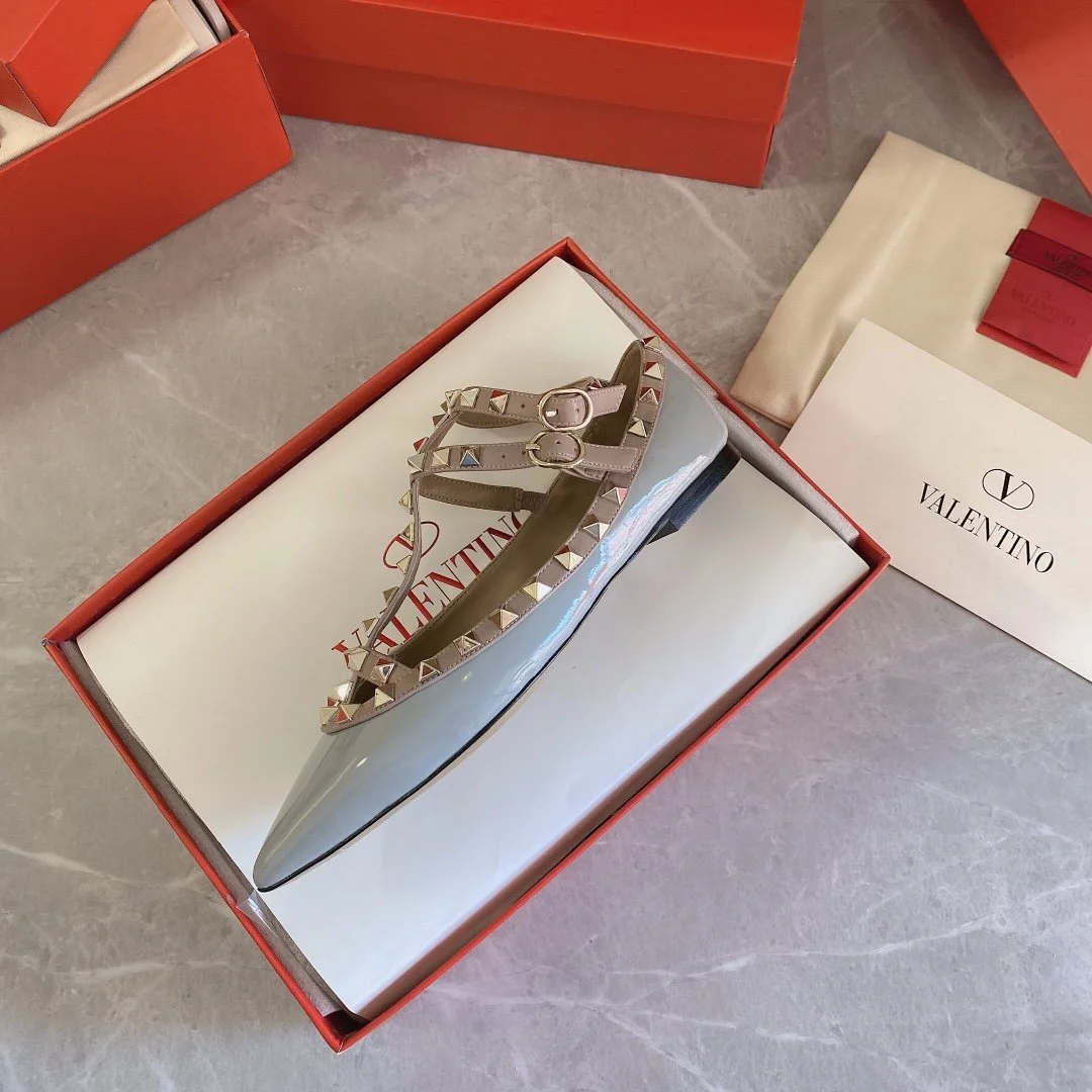 Valentino Women Blue Patent Leather Studded Flats product view 6