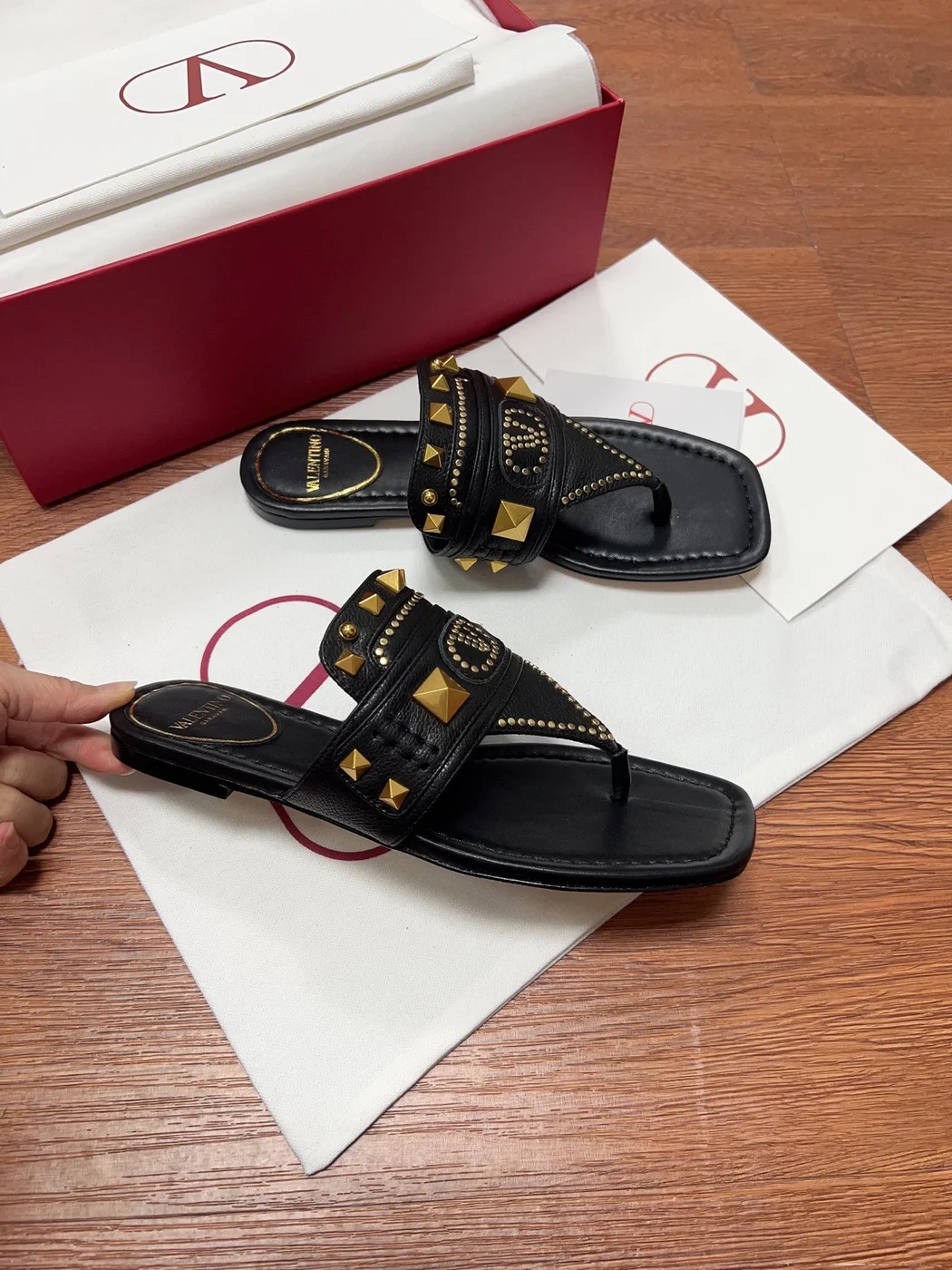 Valentino Women Black Leather Studded Flats product view 3
