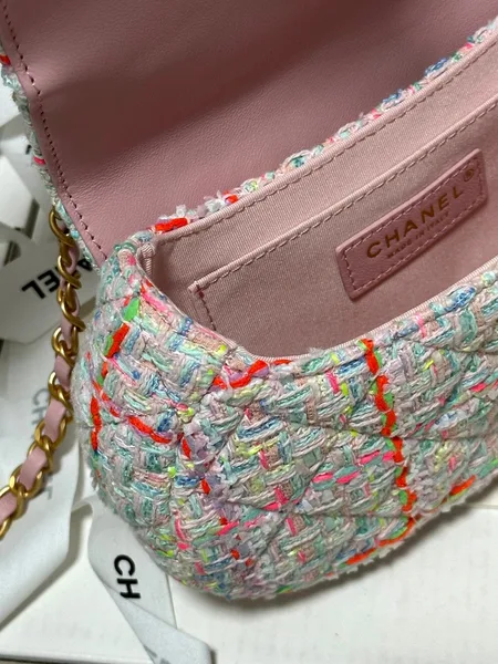 Chanel Mini Flap Bag with Top Handle Pink Tweed Bag product view 5