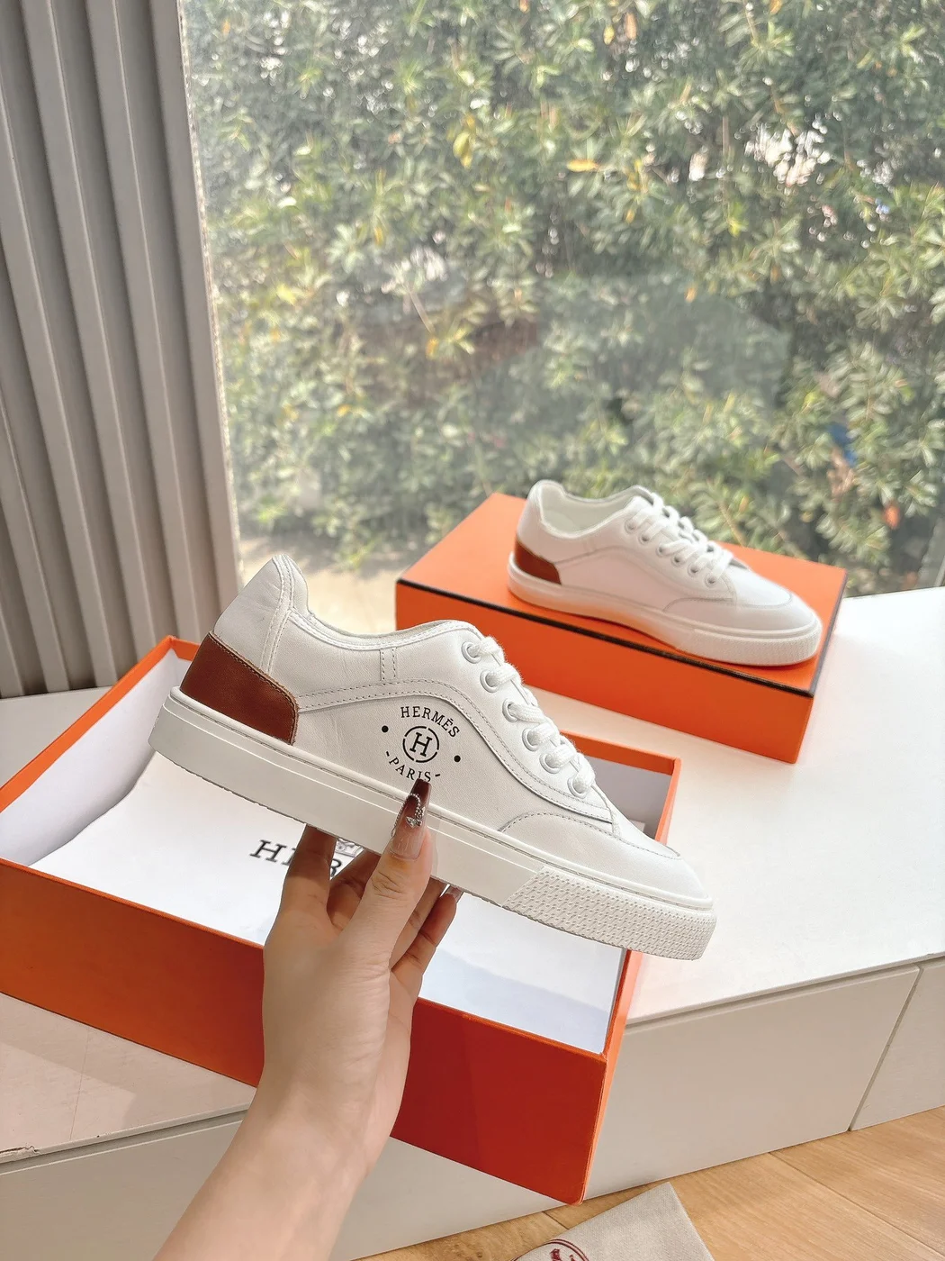 Hermès Women White Leather Sneakers product view 4