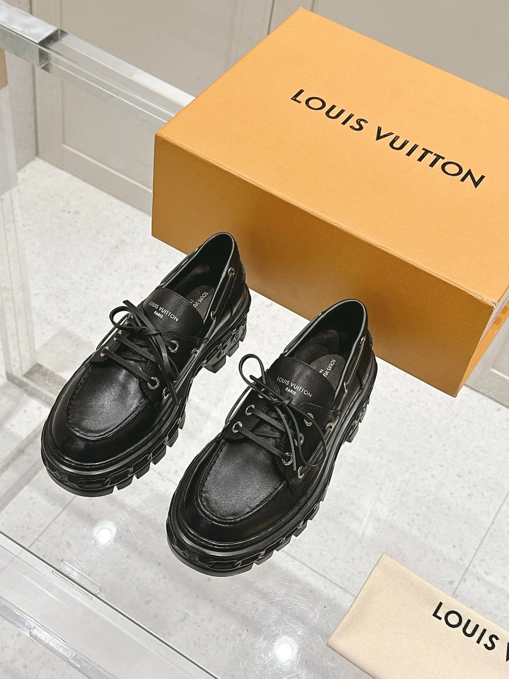 Louis Vuitton Women Black Leather Chunky Loafers product view 1