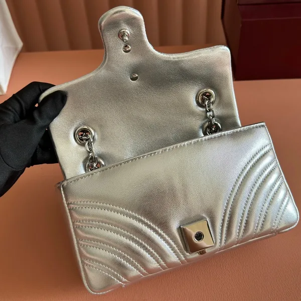 Gucci GG Marmont Bag 22 In Silver Lambskin product view 6