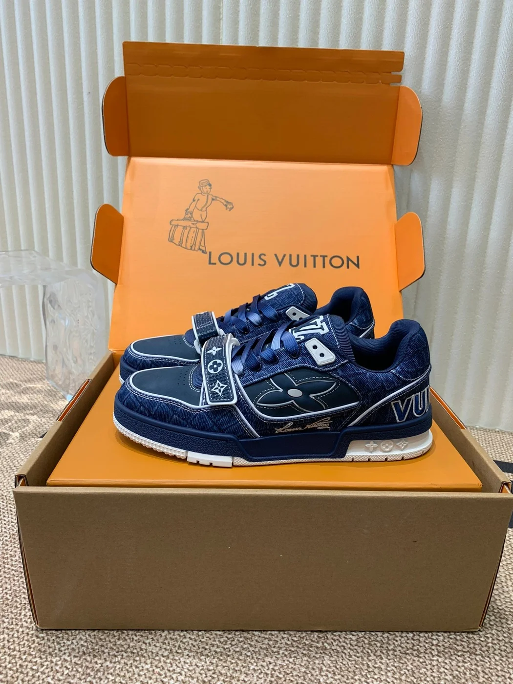 Louis Vuitton Women Navy Canvas Leather Sneakers product view 5