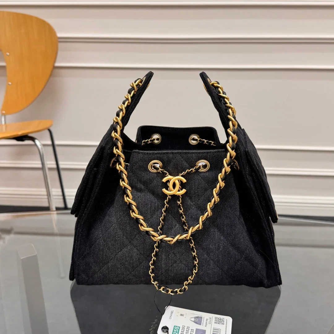 Chanel 25 Small In Black-Gray Denim With Gold Hardware Bag product view 1