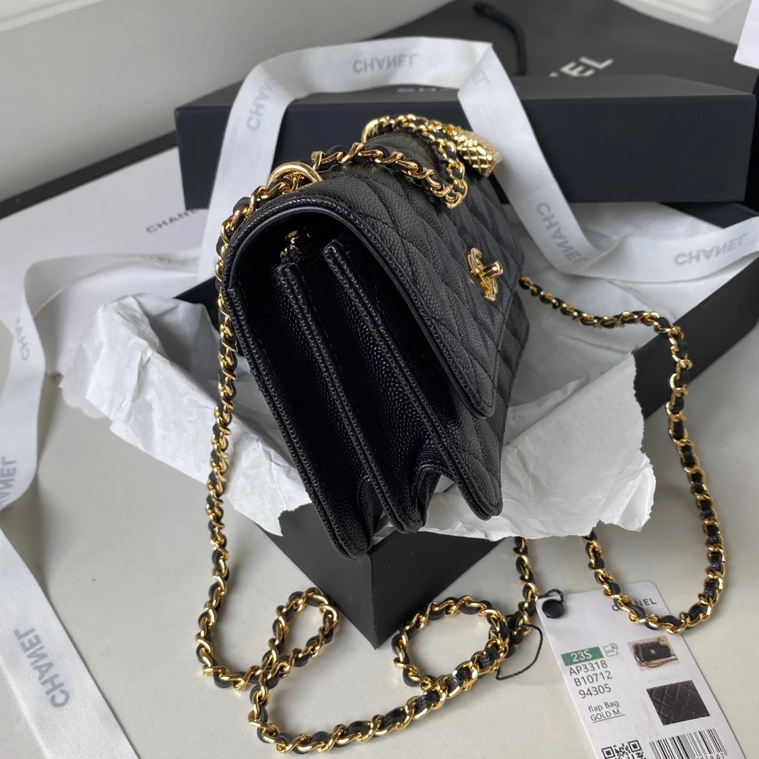 Chanel Woc Charm Handbag Lizard Skin Black With Gold Lock 20 cm product view 3