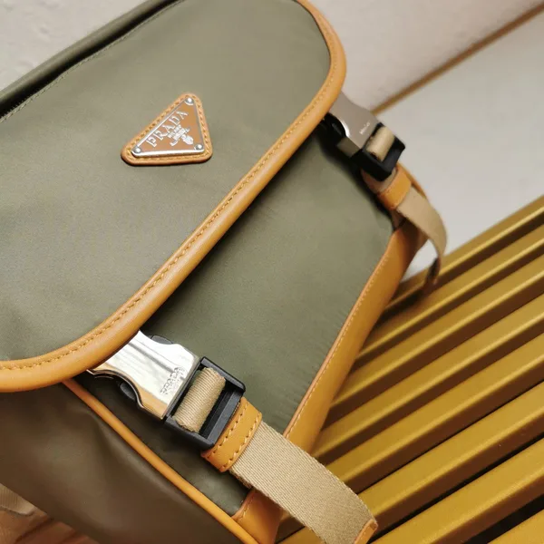 Prada Messenger Bag 20 In Khaki Green Re-Nylon And Brown Calfskin Trim product view 5