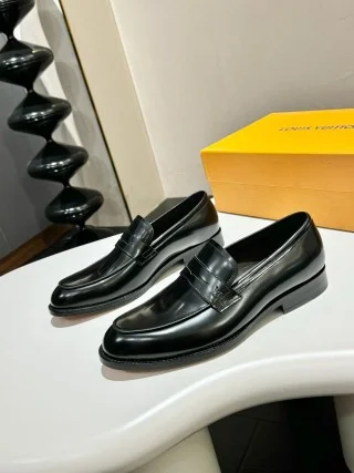 Prada black brushed leather penny loafers product view 1