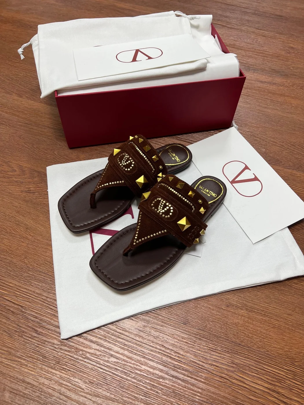 Valentino Women Brown Suede Studded Flats product view 3