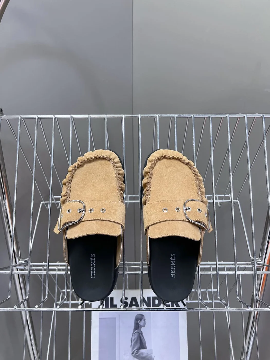 Hermès Women Beige Suede Buckle Mules product view 6