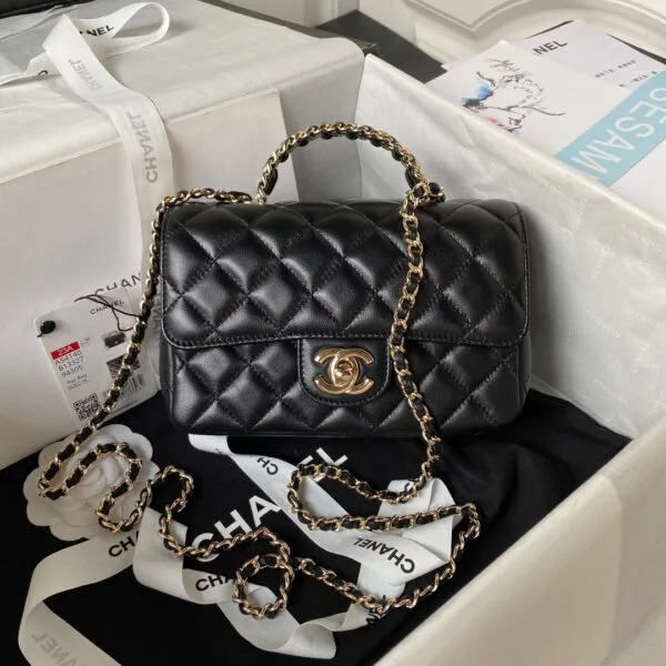 Chanel Handbags Black Demi Lock Gold Wrinkled Skin 20 cm product photo