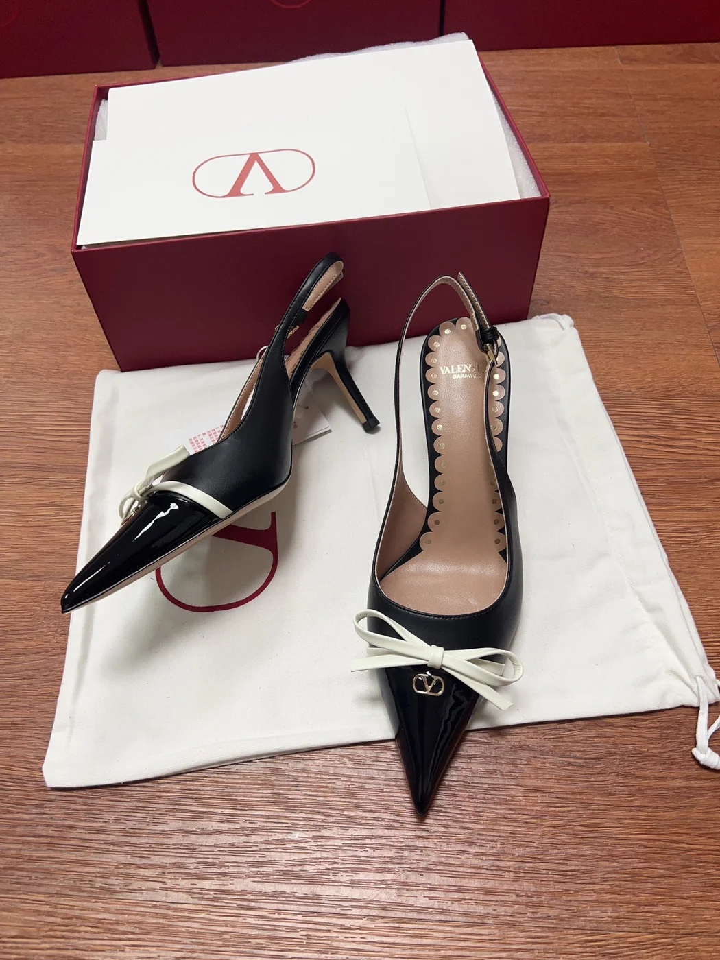 Valentino Women Black Patent Leather Bow Slingback Pumps product view 6