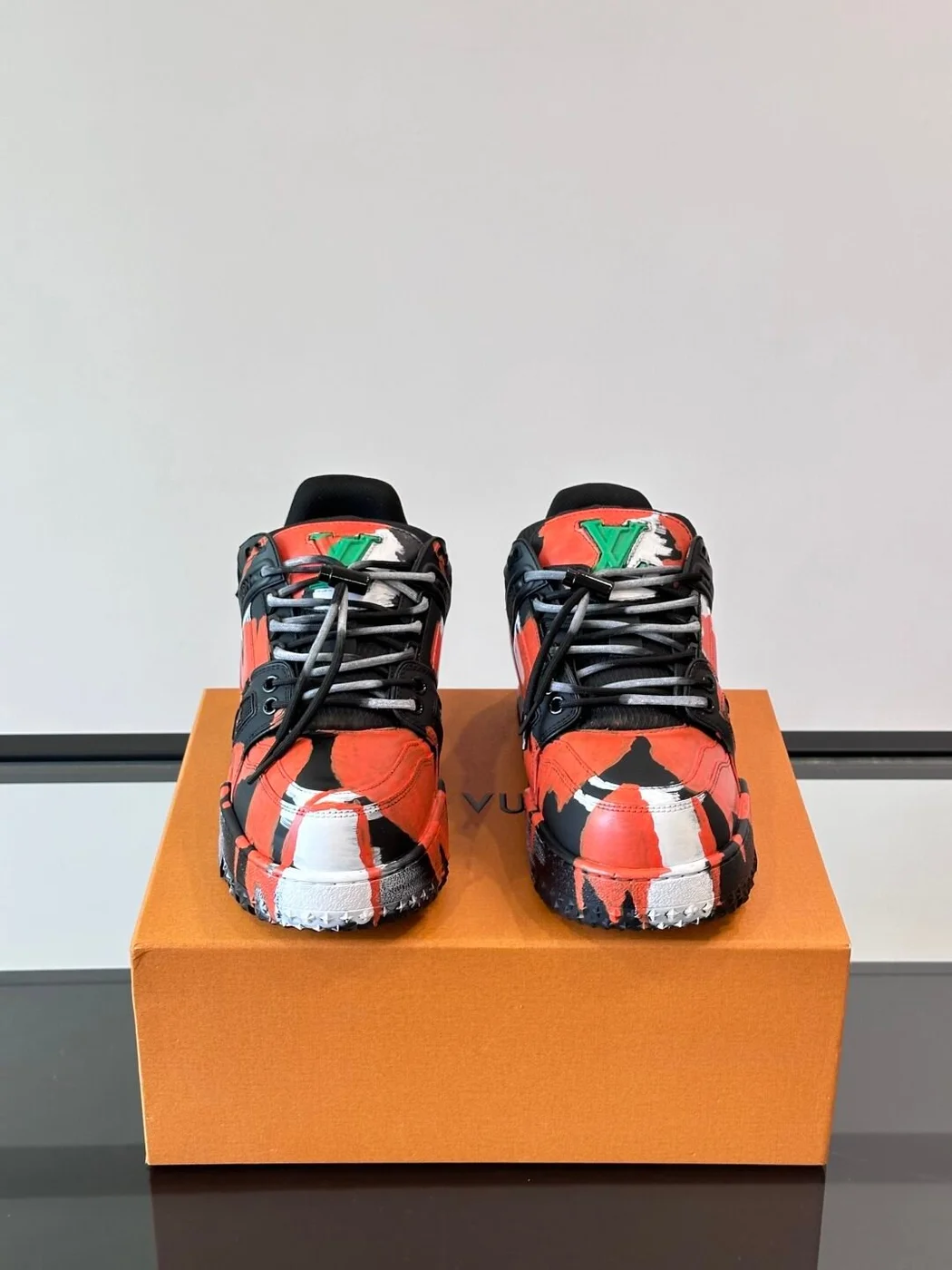 Louis Vuitton Men Red Black Leather Sneakers product view 2