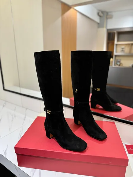 Valentino Women Black Suede Mid Heel Boots product view 1