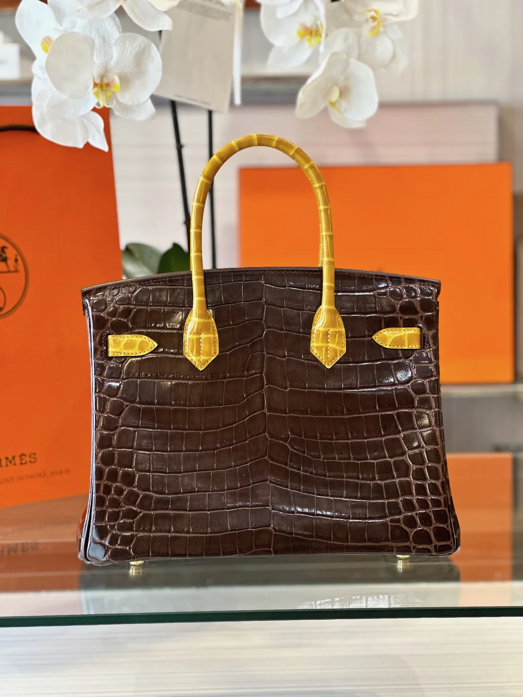 Hermès Birkin 30 Brown/Gold Crocodile Leather Gold Hardware – Custom Made Bag product view 7