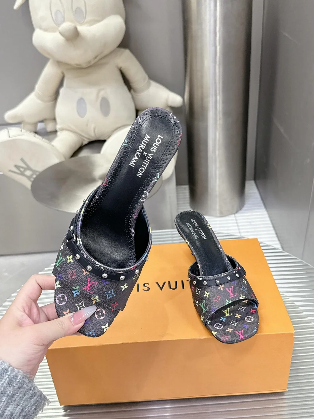 Louis Vuitton Women Black Patterned Leather Mules product view 4