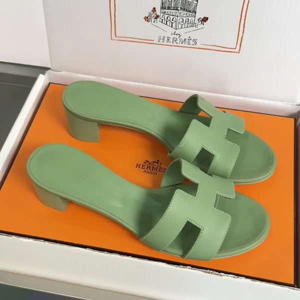 Hermès Oran Heeled Sandals Green product view 1