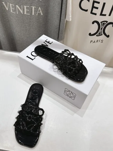 Loewe Leather Petal Anagram Slides in Black product view 3