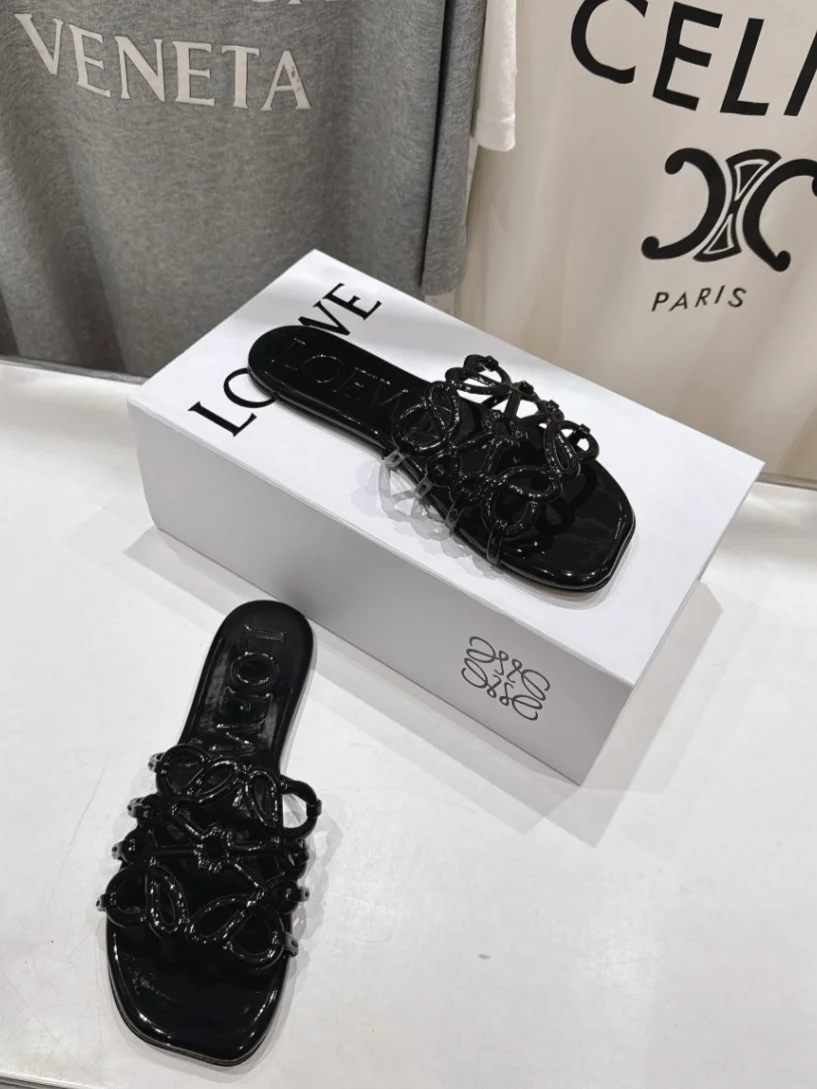 Loewe Leather Petal Anagram Slides in Black product view 3