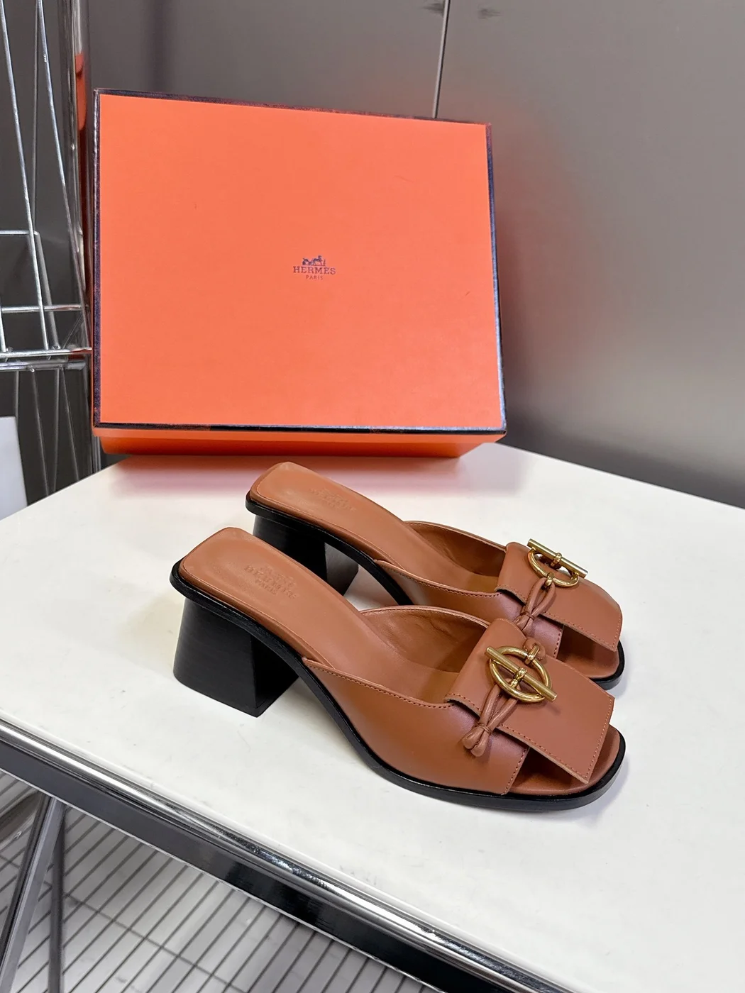 Hermès Women Brown Leather Heels product view 4