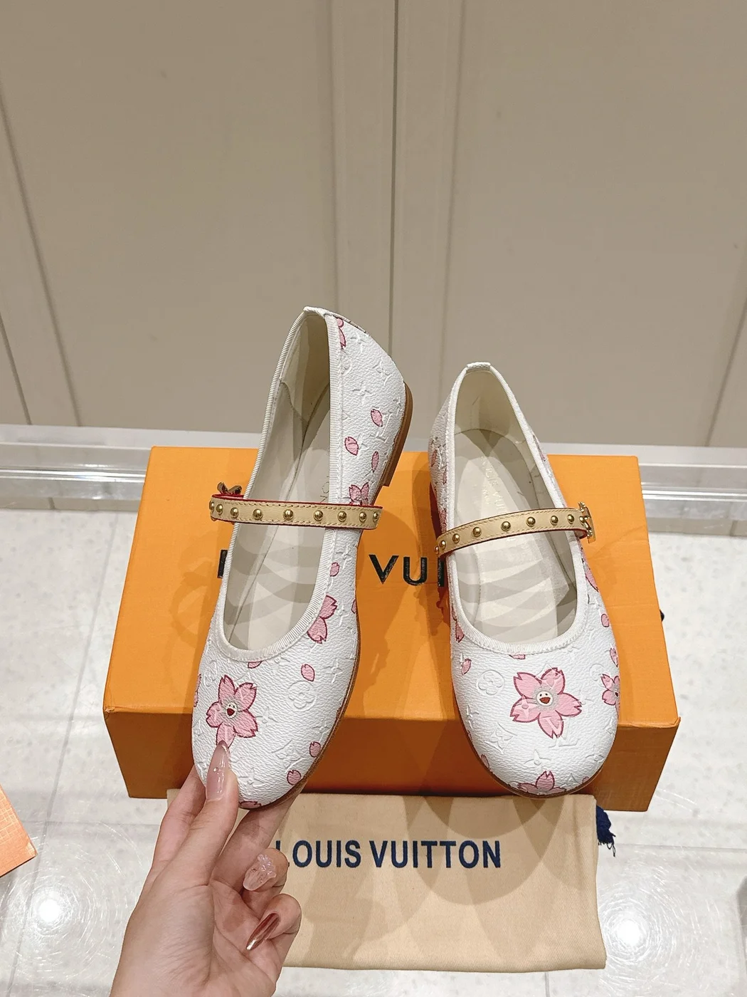Louis Vuitton Women White Leather Pink Floral Mary Janes product view 4