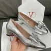 Valentino Women Silver Leather Bow Detail Flats product view 6