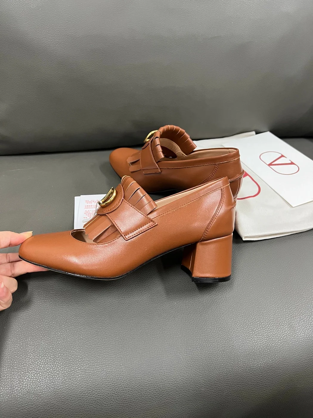 Valentino Women Brown Leather Fringe Loafers product view 5