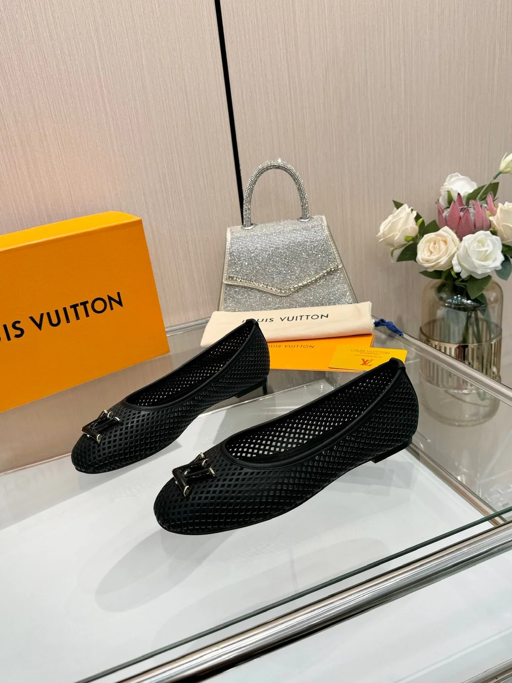 Louis Vuitton Women Black Mesh Ballet Flats product view 2