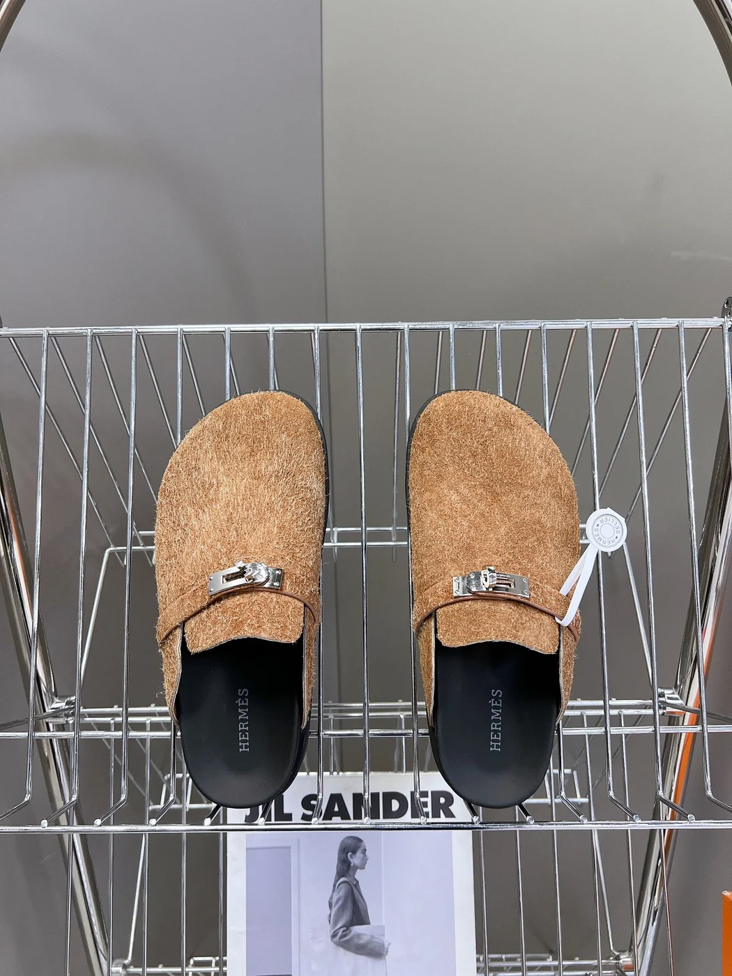 Hermès Women Brown Haircalf Leather Slippers product view 6