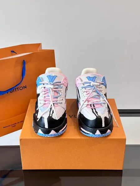 Louis Vuitton Men Blue Pink Black Leather Sneakers product view 2