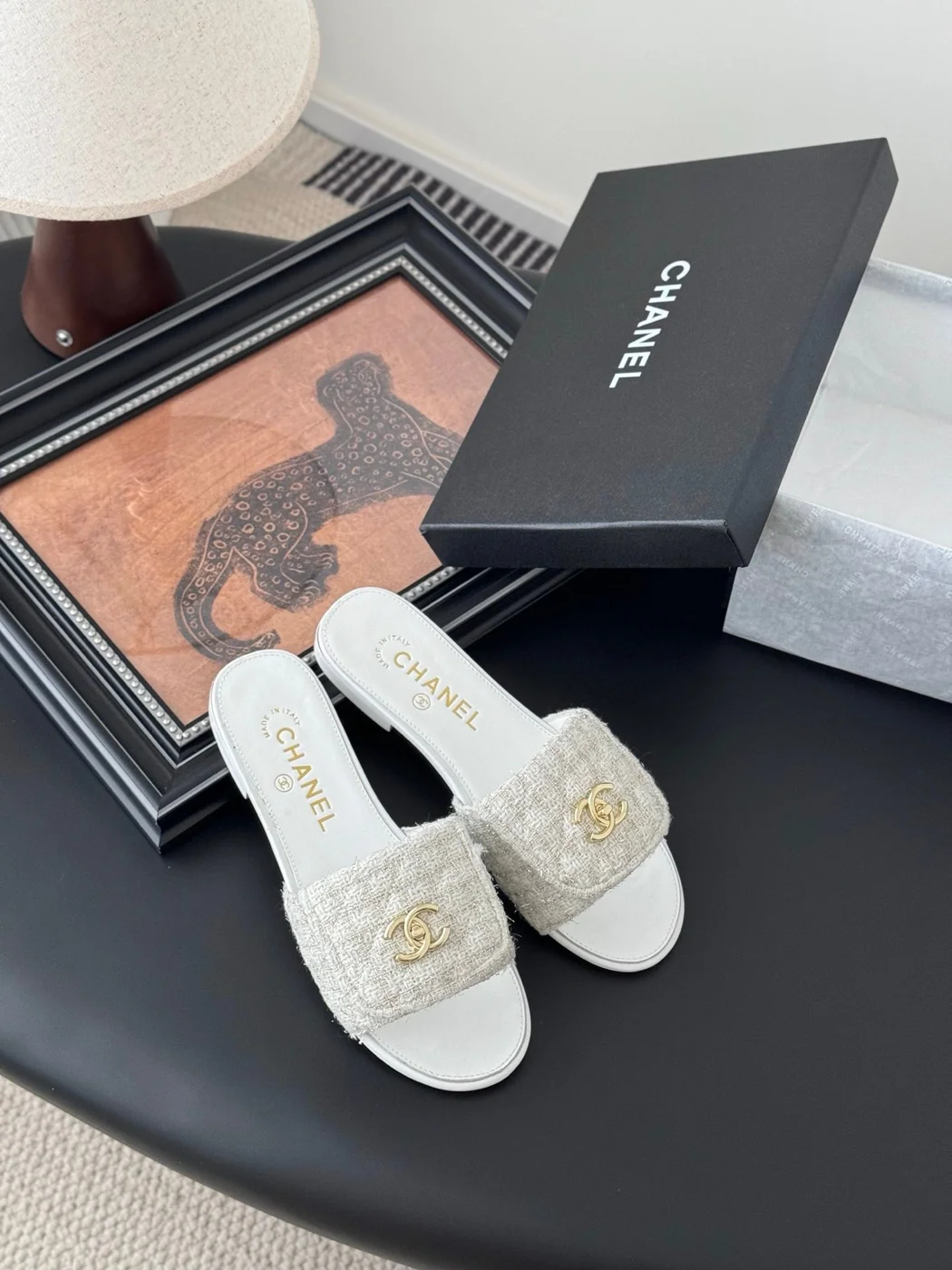 Chanel Women Beige Tweed Slides product view 6