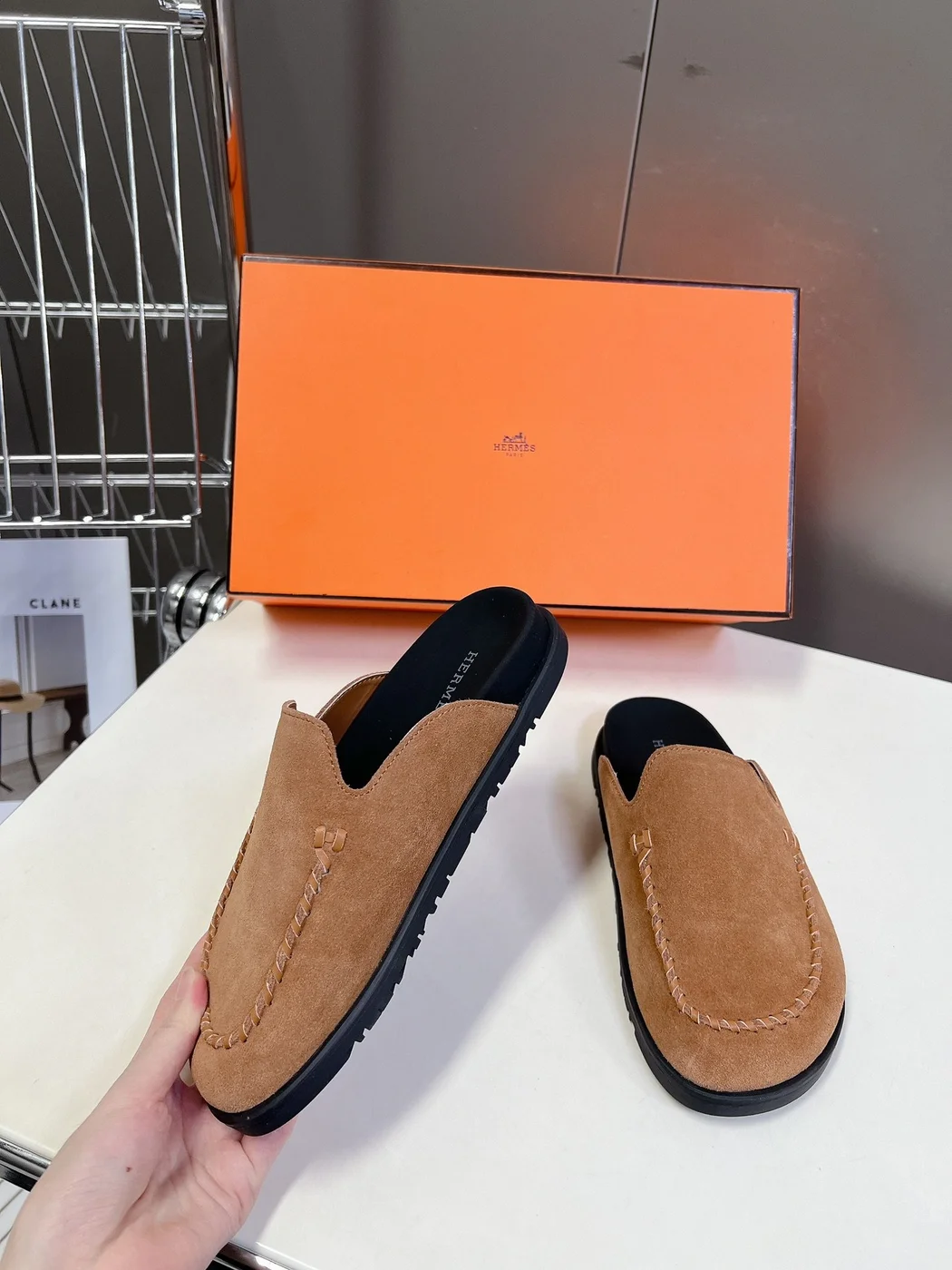 Hermès Women Tan Suede Slippers product view 3