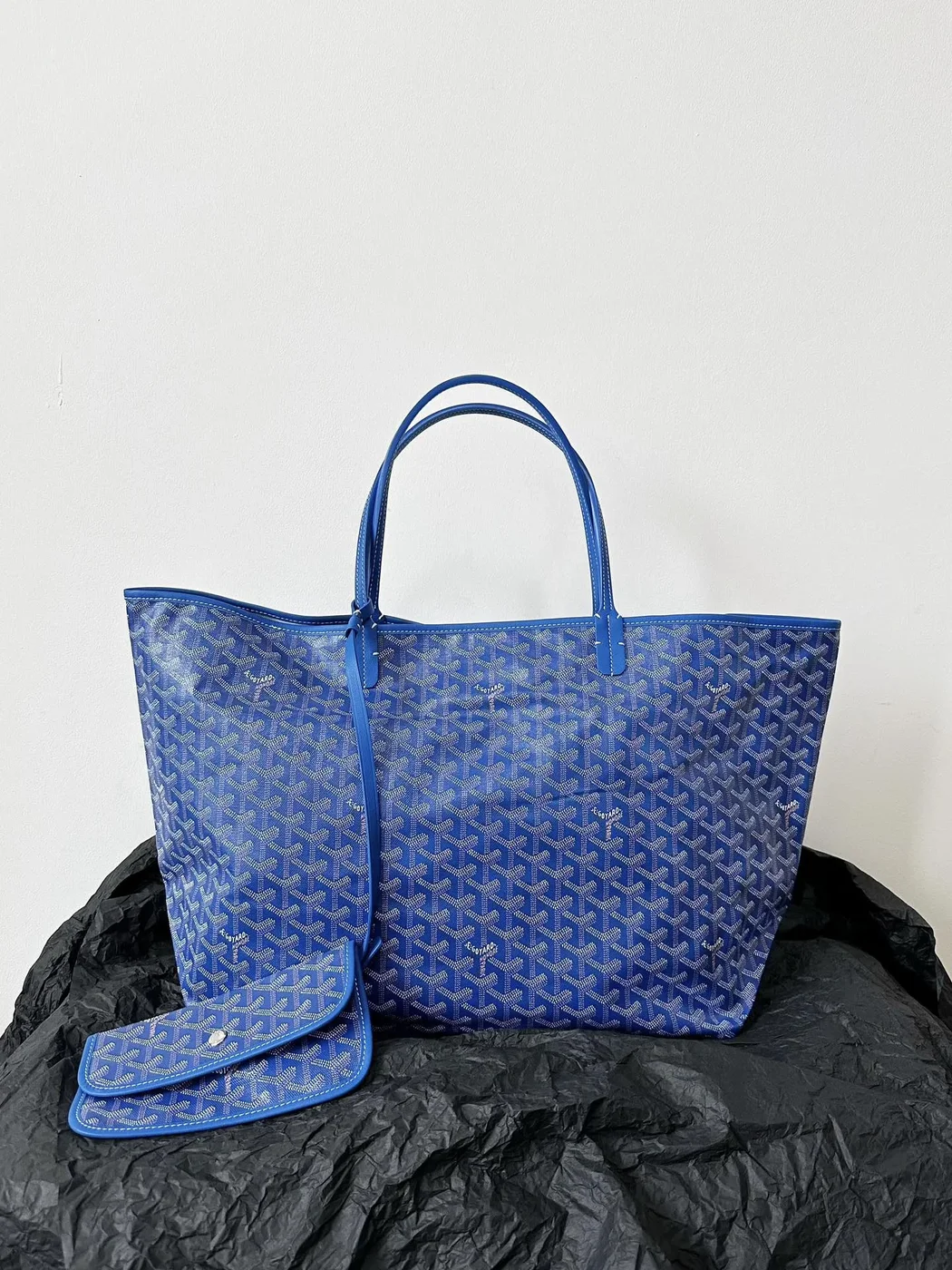 Goyard Blue Goyardine Canvas Chevroches Calfskin Saint Louis PM Tote