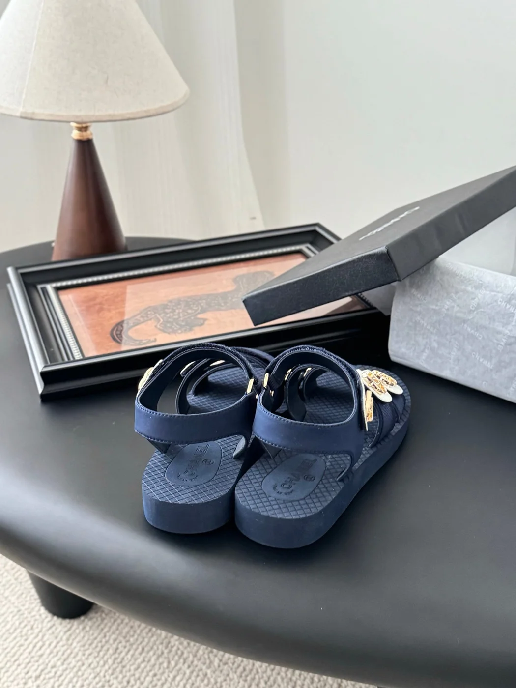 Chanel Women Navy Fabric And Rubber Sandals product view 3