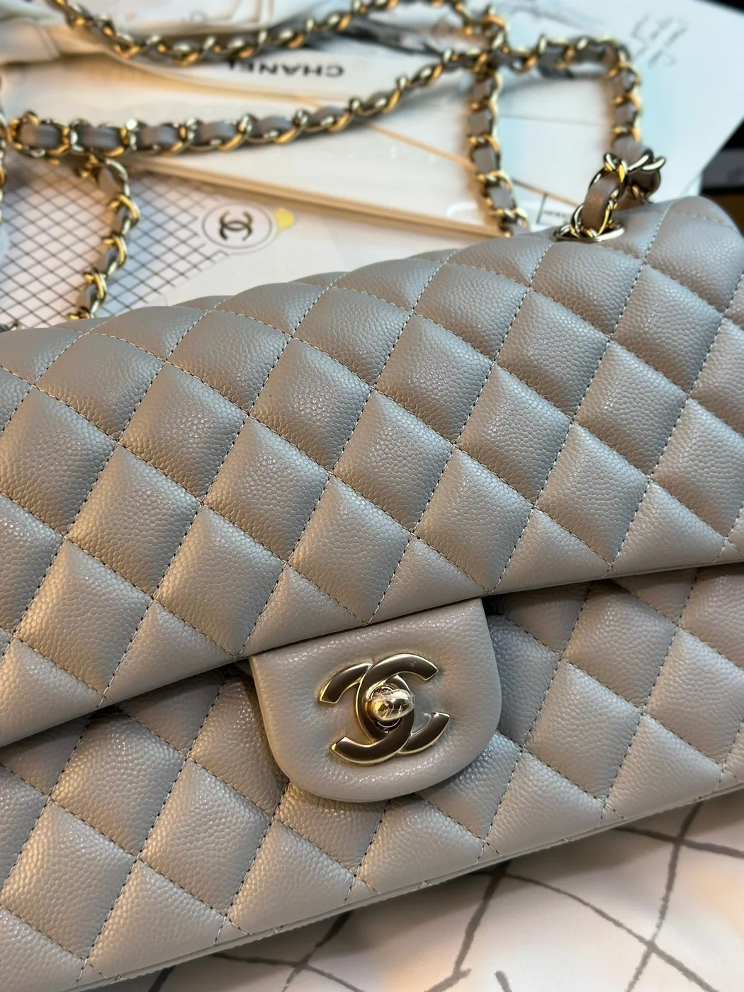 Chanel Flap Bag 25 cm Gold Hardware Grey Caviar product view 2