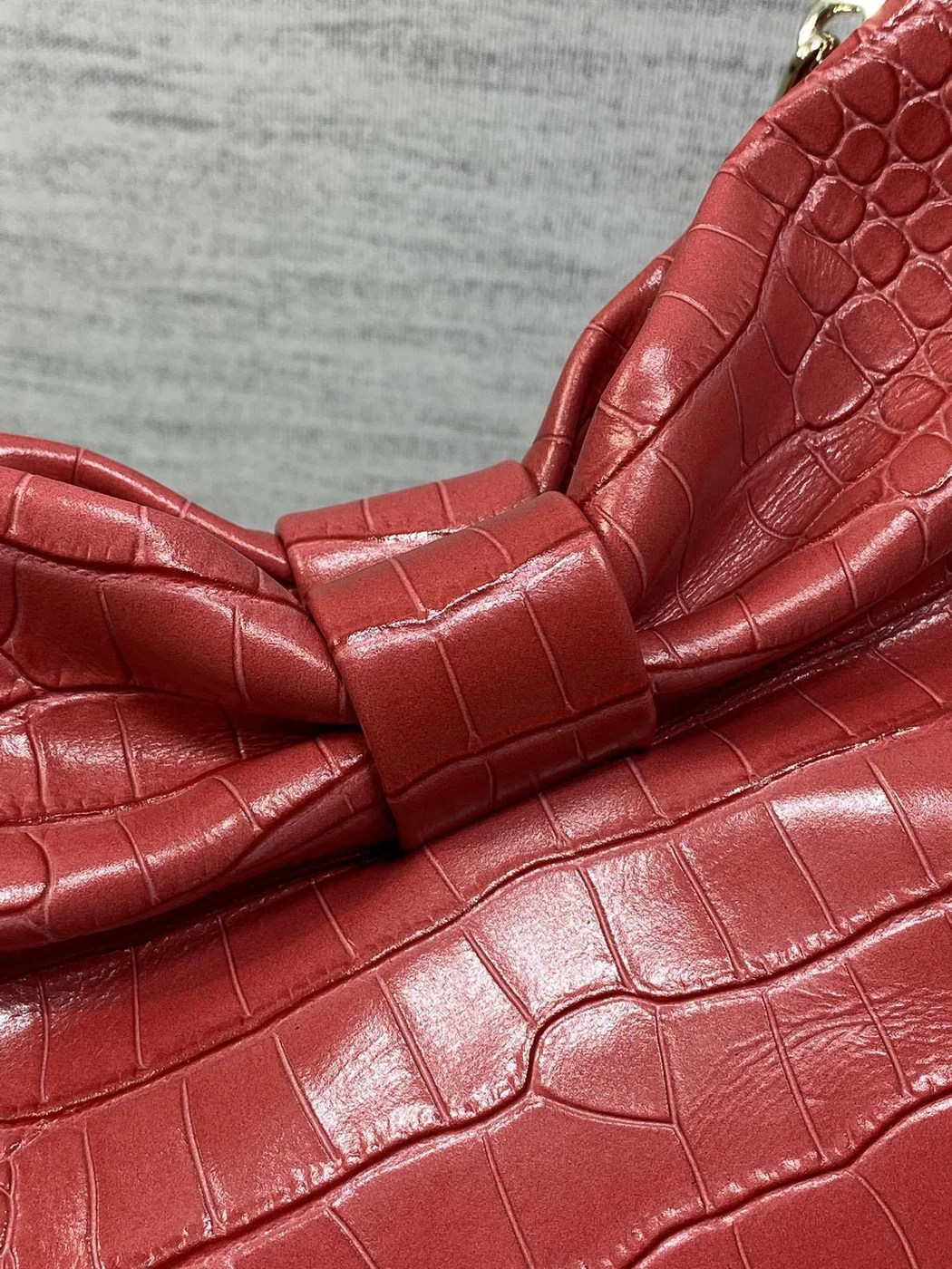 Dior Bow Bag Small Red Crocodile-Embossed product view 5