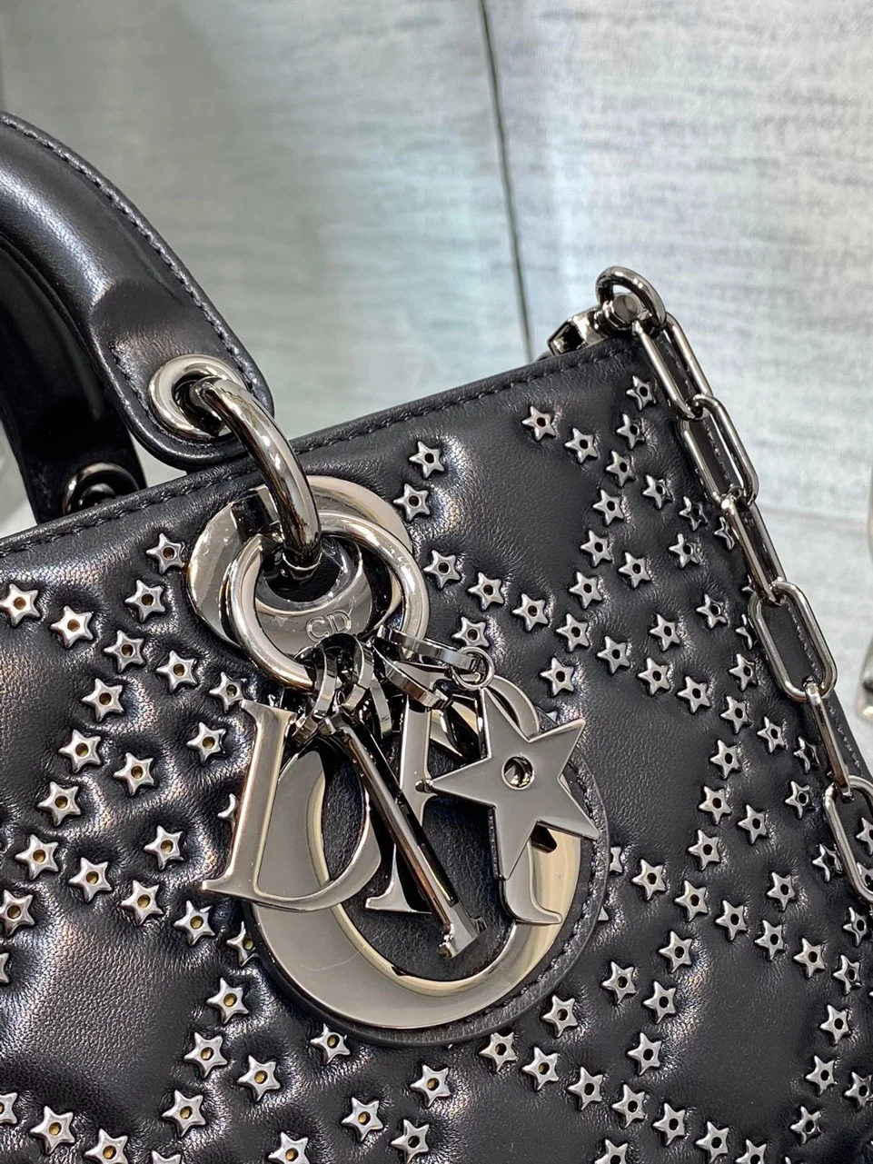 Dior D-Joy Premium Black Handbag With Star Studs 26 cm product view 5