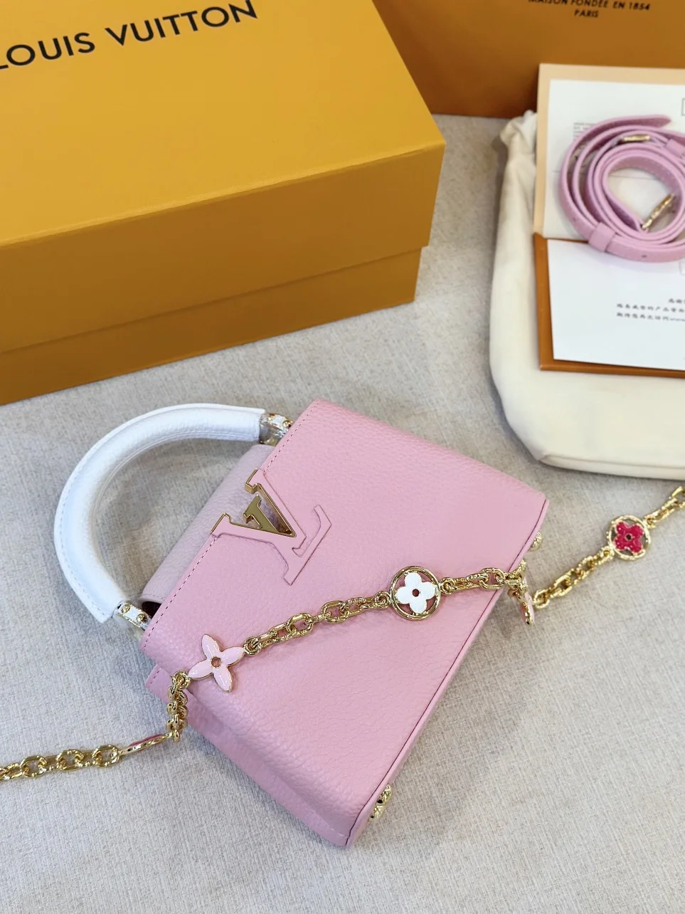 Louis Vuitton Capucines Handbags Pink Lock Gold 21 cm product view 2