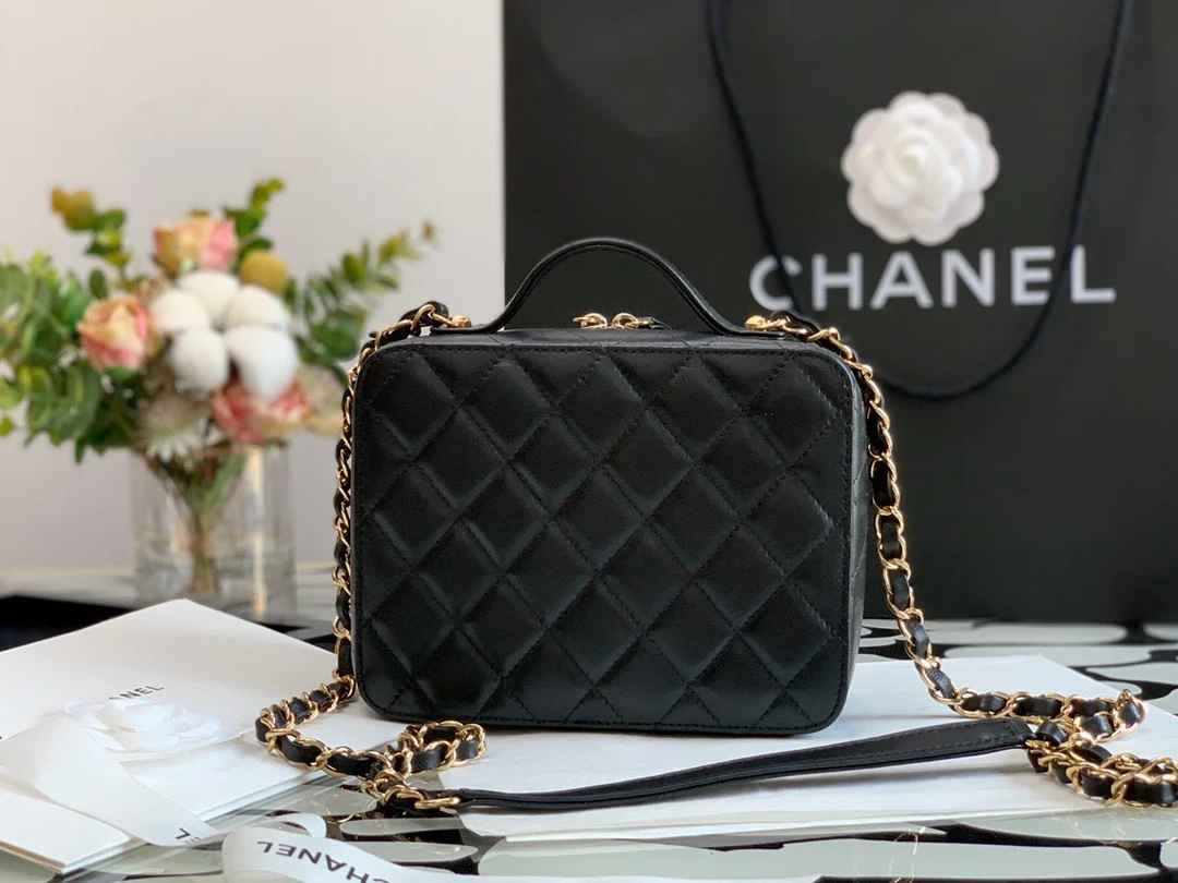 Chanel Vanity Case Black Yellow Box Form Handbags 19 cm product view 8