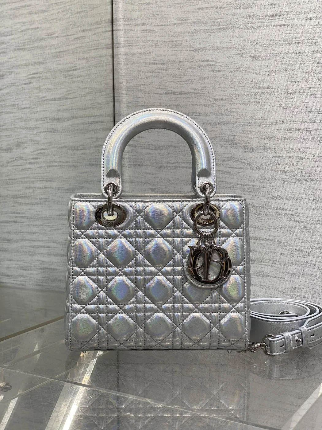Dior metallic silver Cannage lambskin Bag product view 2