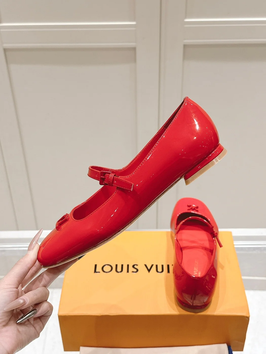 Louis Vuitton Women Red Patent Leather Mary Jane Flats product view 6