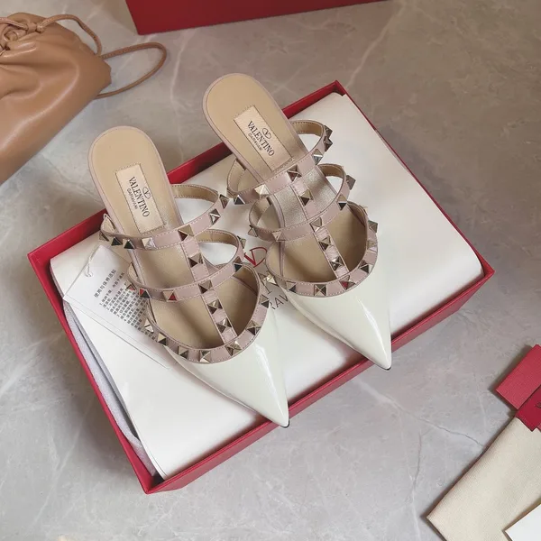 Valentino Women White Patent Leather Studded Mules product view 3