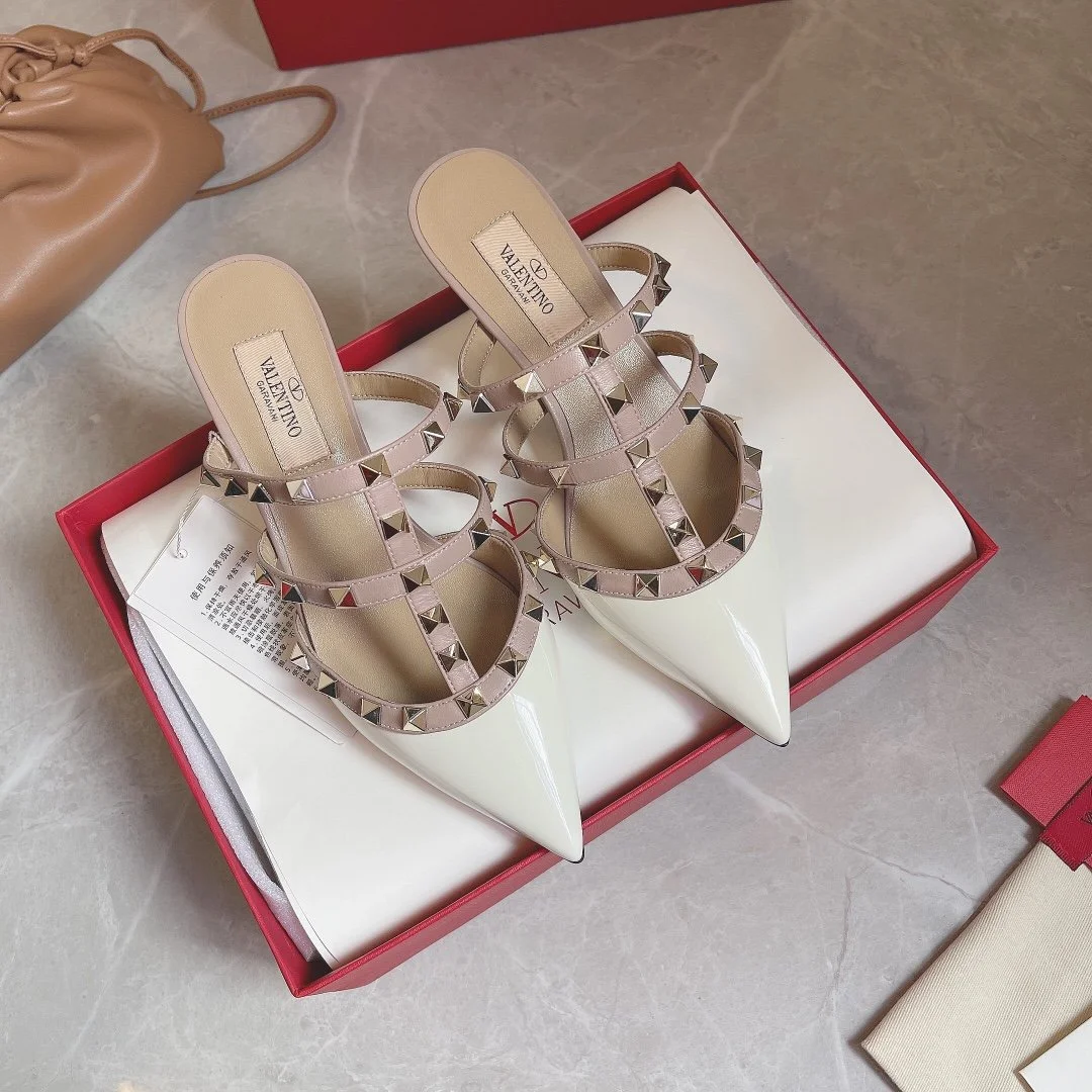 Valentino Women White Patent Leather Studded Mules product view 3