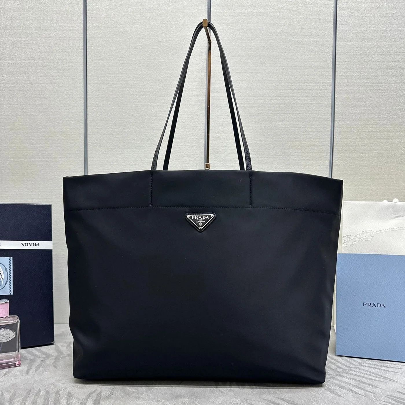 Prada Medium Shopping Bag 40 In Black Re-Nylon Fabric product view 1