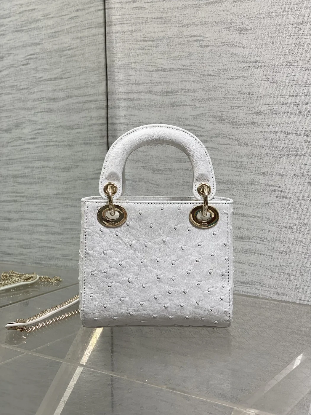 Dior Mini Lady Dior bag in white ostrich leather product view 4