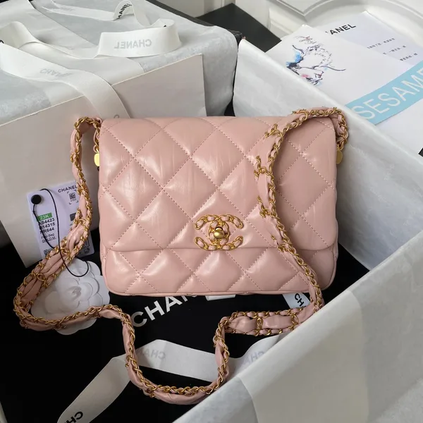 Chanel Small Flap Bag 20 In Peach Pink Lambskin Gold Hardware product view 1