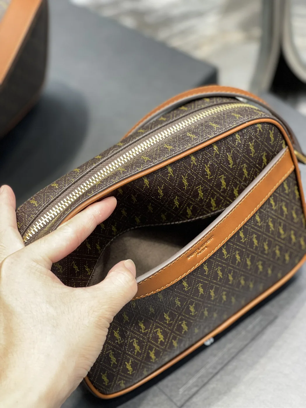 Saint Laurent Canvas Smooth Calfskin Le Monogramme Camera Bag Chestnut product view 2